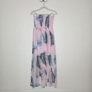 Pink Strapless Floral Maxi Dress with Smocked Bodice